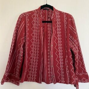 Zara Rust Red Embroidered Button-Up Shirt